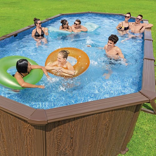 Bestway Hydrium 24'x12'x52" Oval Above Ground Swimming Pool Set, Brown Woodgrain - Picture 8 of 12