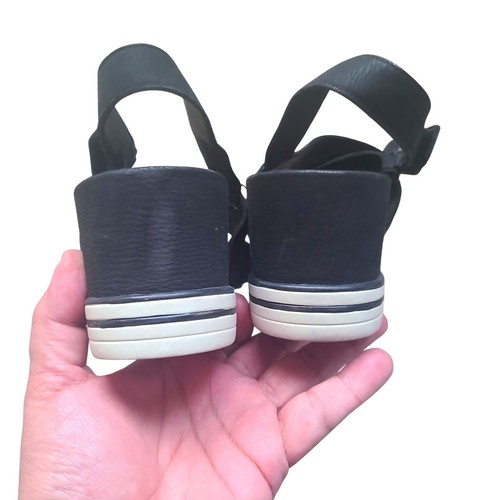Eileen Fisher Black Suede Crisscross Wedge Sling Back Sandals 9M - Imagen 8 de 9