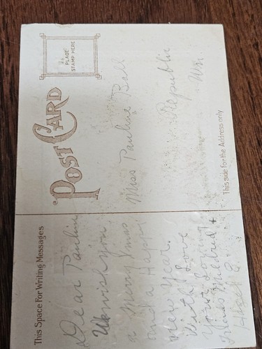 Vintage 1908 Christmas Postcard Cute Children Sledding Down Hill Gold Face NICE - Picture 2 of 2