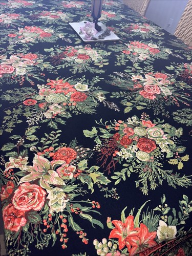 april cornell tischdecke 118x64 schwarz mit orange weißen Blumen - Bild 3 von 5
