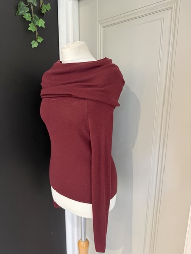 Mint Velvet Red Ribbed Bardot Top S Nwts UK 8-10 Wool Blend - Picture 2 of 10