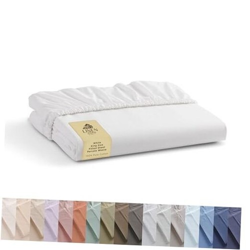 100% Cotton Percale Weave Fitted Sheet, King Size, White, 1 Deep Pocket