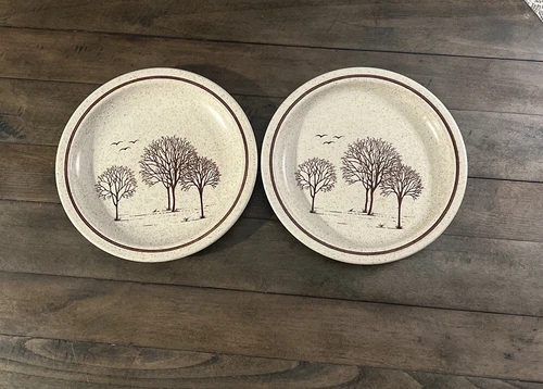 Churchill Homespun Stonecast Dinner Plates Trees Pattern SET of 2 Staffordshire