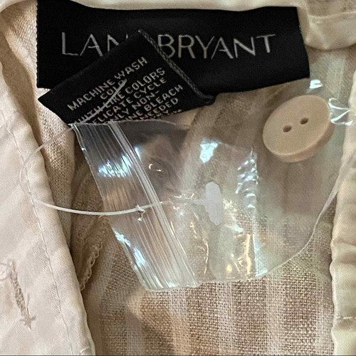 Pantalones cómodos para mujer talla grande 26 Lane Bryant de lino elástico beige a rayas con puños - Imagen 5 de 10