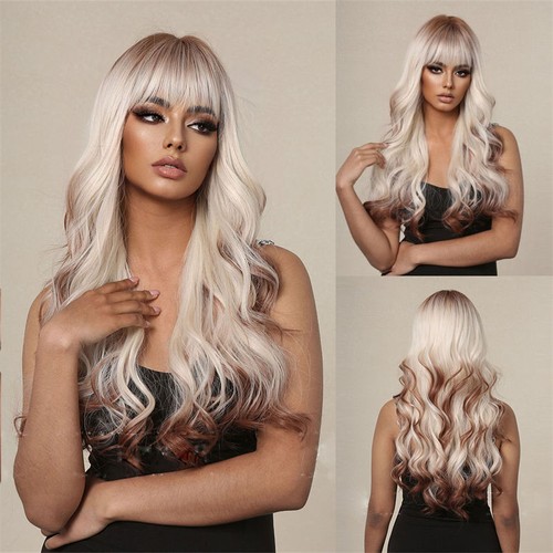 Peluca Mujer Bangs Traight Color Gradiente Onda Grande Chocolate Moda Cabello Rizado - Imagen 7 de 8