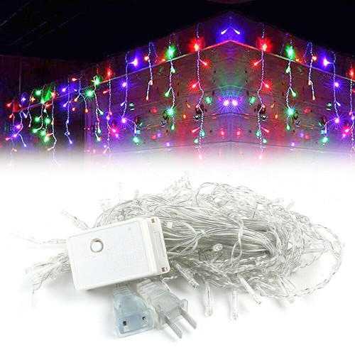 96 LED Hanging Icicle Curtain Lights Outdoor Garden Xmas String Wedding Lamp US - Picture 17 of 29