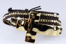 4030763 Leather Wrap Bracelet With Cross  Beads Religious Christian Fashion