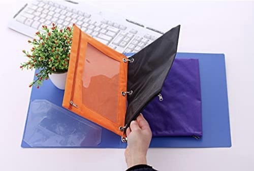 Set of 5 Zippered Binder Pouch Rivet Enforced Hole 3 Ring Pencil Case MULTICOLOR - Picture 6 of 15