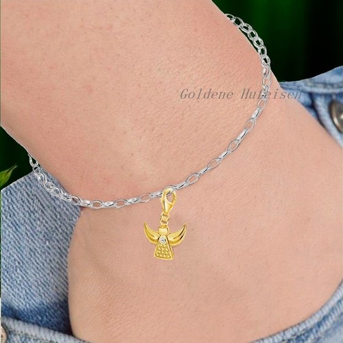 Engel Charm 925 Sterling-Silber Gold vergoldet Schutzengel Anhänger für Armband - Bild 4 von 4