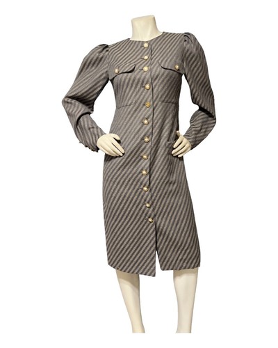 Robe Longue Vintage Louis Feraud Beachwear Années 90 - Gris - Taille S - Viscose Aérienne