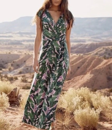 Lands' End Maxi Dress Womens SP Green Tropical Hawaiian Bird of Paradise Print - Picture 11 of 11