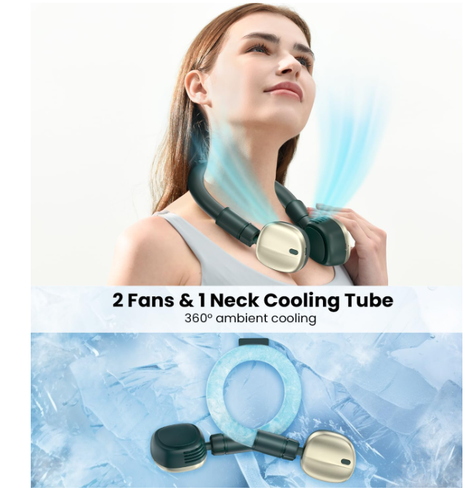 Bladeless Neck Fan 360° Cooling USB Rechargeable Quiet 3-Speed Dark Green - Picture 2 of 8