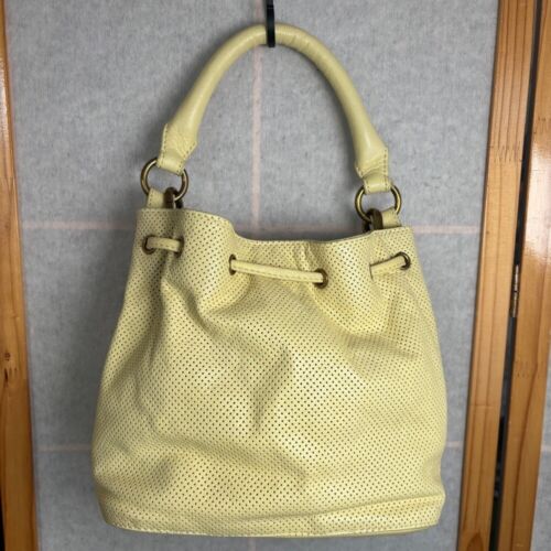 Elliot Luca Yellow Leather Bucket Bag Y2K Crossbody - Picture 7 of 12