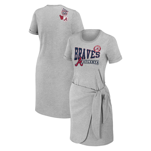 Atlanta Braves WEAR by Erin Andrews Women's Knotted T-Shirt Dress Gray Size M - Picture 2 of 22