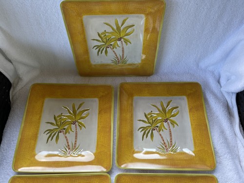 5 Laurie Gates Melamine 9" Plates Palm Tree Tropical Coconut California Design - Picture 2 of 8