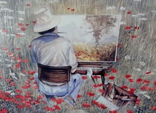 Kunstdruck nach Rex Trayhorne, UK - PERFEKTER TAG (Maler auf Mohn-Wiese)