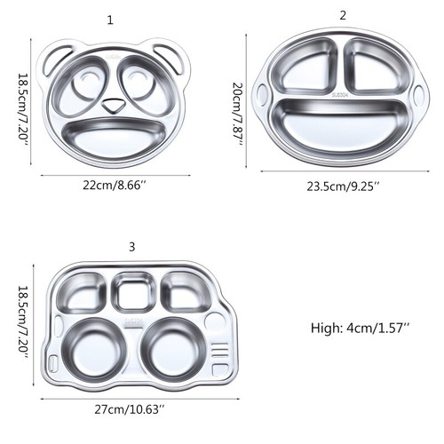 Stainless Steel Divided Plate Cartoon Serving Platter Dinner Tray Container - Picture 8 of 9