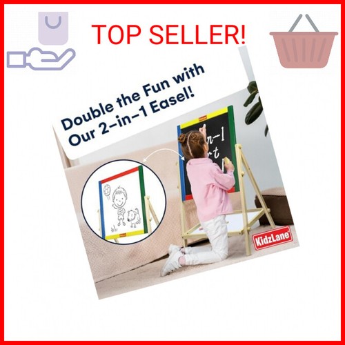Kidzlane Art Easel for Kids 2-4 - Wooden Toddler Easel - Double Sided Standing C - Picture 2 of 2