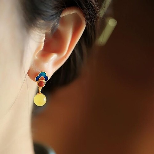 New Design Ancient Gold Craftsmanship Inlaid Natural Yellow Round Chalcedony - Picture 5 of 6