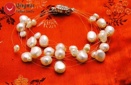 Starriness 4-9mm White BAROQUE Natural Pearl Bracelet for Women 9 strands 7.5" - Picture 3 of 9