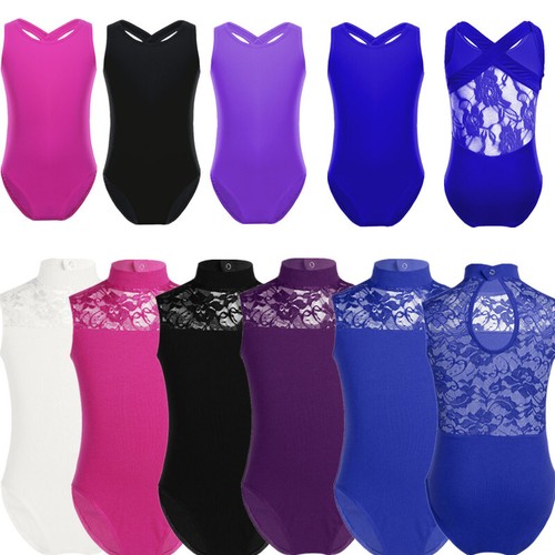 Kids Girls Ballet Dacne Gymnastics Leotard Sleeveless Lace Back Unitard Jumpsuit - Bild 1 von 90