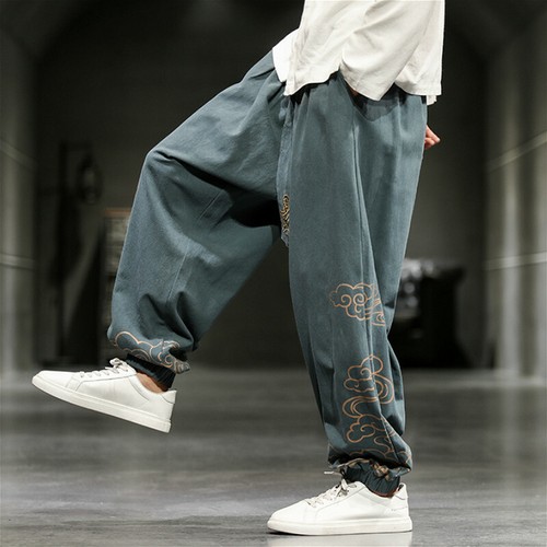 Pantalones chinos de kung fu para hombre piernas anchas estampado floral cordones artes marciales - Imagen 6 de 20