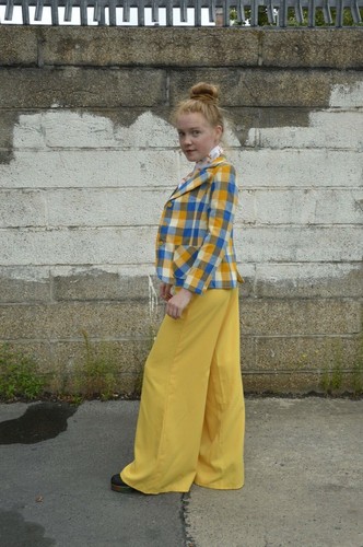 Pantaloni a percussione pantaloni estivi donna anni 70 TRUE VINTAGE ANNI 70 women's flares pants giallo - Foto 7 di 11