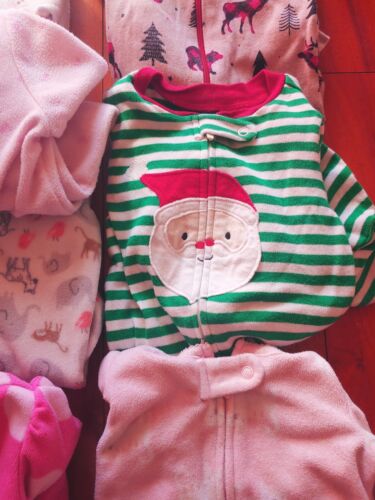Lot of 7 Baby Girl Footed Sleepers PJs Fleece Santa 6-9 Months Carter's - Picture 2 of 5