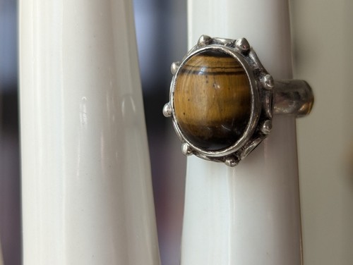 Vtg Sterling Silver & Tigers Eye Stone Ring Southwest Art Jewelry Sz 2.75 Artisa - Picture 2 of 24