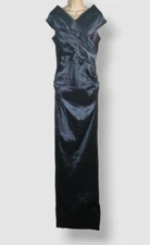 Rickie Freeman by Teri Jon Women's Blue Ruched Off-Shoulder Gown Dress Size 12