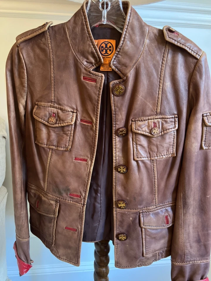 Tory Burch Sargent перца коричневый кожаная куртка размер 2 отличном состоянии - Изображение 4 из 4