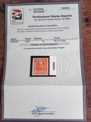 U.S. Stamp of 1922, Garfield #558. PSE Cert. 85 Grade, Mint Condition. - Picture 2 of 2