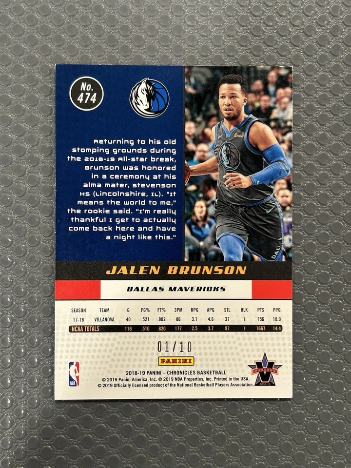 2018 Panini Vanguard GOLD Jalen Brunson /10 Rookie RC #474 Knicks Mavs MVP - Image 2 of 2