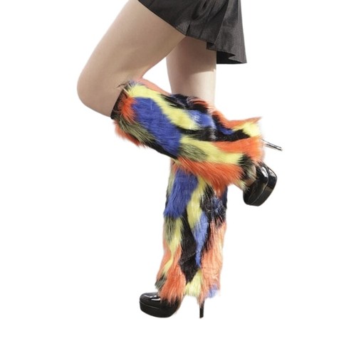 Women Faux Furs Leg Warmer Party Costumes Warm Fuzzy Leg Warmer Boot Cuffs Cover - Picture 25 of 35