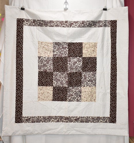 CRAZY QUILTS BROWN & TAN 45" X 45" LAP QUILT VINTAGE - Picture 2 of 6
