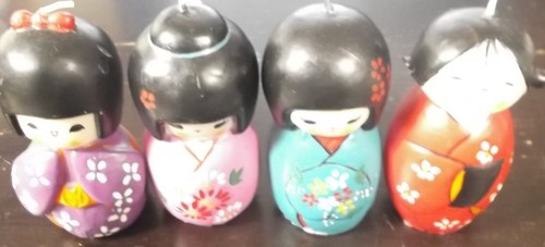 LOT of 4 3.5" HAND-PAINTED Oriental Geisha Wax Candles Figures JAPANESE NEW! - Picture 2 of 2