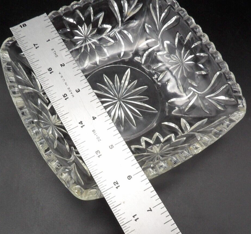 Hazel Atlas Prescut Clear Bowl 6.5" Square Stars Fans Scalloped Edge VTG - Picture 3 of 5