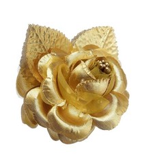12 Silk Roses Wedding Favor Flower Corsage Pick - Gold