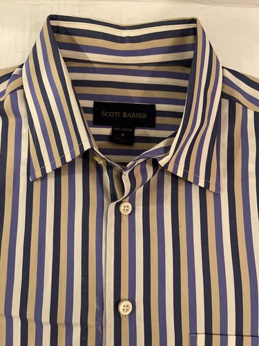 Scott Barber Striped Dress Shirt Mens Medium Cotton Long Sleeve Multicolor New - Picture 1 of 12