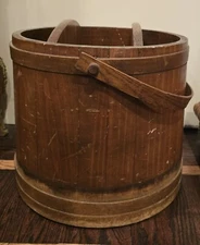 Vintage Primitive Firkin Wood Sugar Bucket With Dividers Farm Bucket Nice