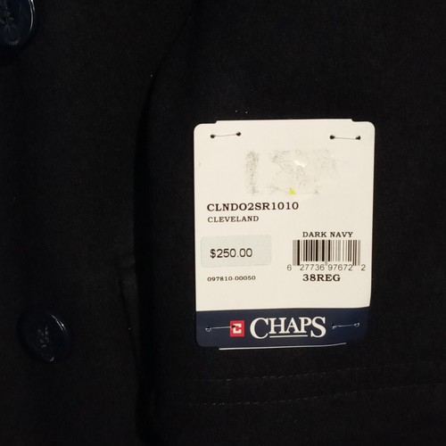 CHAPS Cappotto Pea Navy Scuro Uomo 38R Misto Lana Fodera Trapuntata Cleveland Nuovo con etichette - Foto 5 di 10