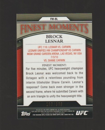2011 Topps UFC Finest Finest Moments /388 Brock Lesnar #FM-BL - Picture 4 of 4