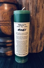 Money Drawing Magick Pillar Candle Handmade, Organic, Witchcraft, Hoodoo, Wicca