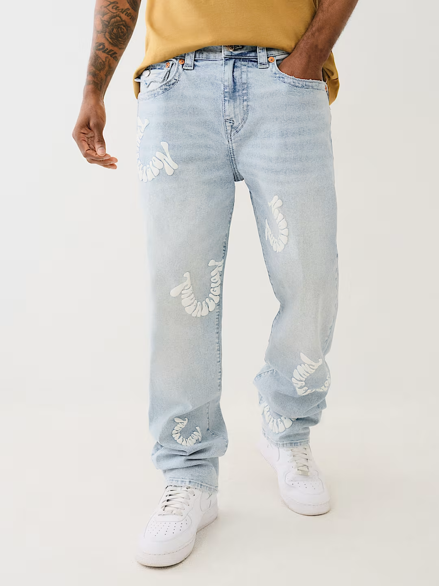 $179 True Religion BOBBY WARPED PUFF PRINT BAGGY JEAN | Light Wash
