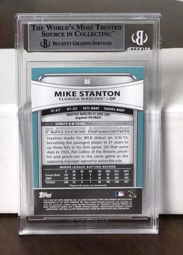 Bowman Platinum 2010 Giancarlo Mike Stanton #86 BGS 9 como nuevo - Imagen 2 de 2