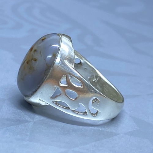 Anillo Aqeeq yemení de plata de ley 925 ágata natural عقيق مصور para hombre - Imagen 6 de 7
