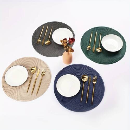 Woven Table Place Mats Large Round Place mat Dining Tableware Washable Dinner UK - Picture 15 of 104
