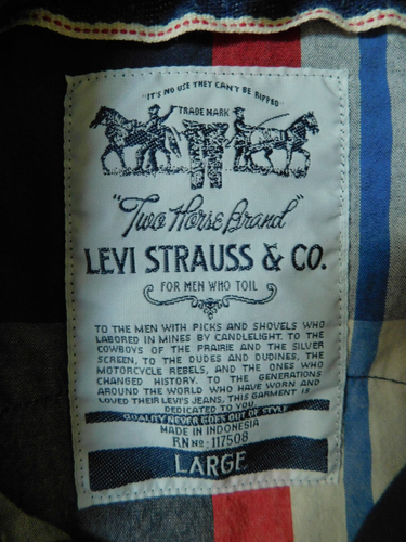 LEVI STRAUSS & Co Marca Dos Caballos - Camisa Occidental a Cuadros a Presión Perla Para Hombres Talla L - Imagen 4 de 4