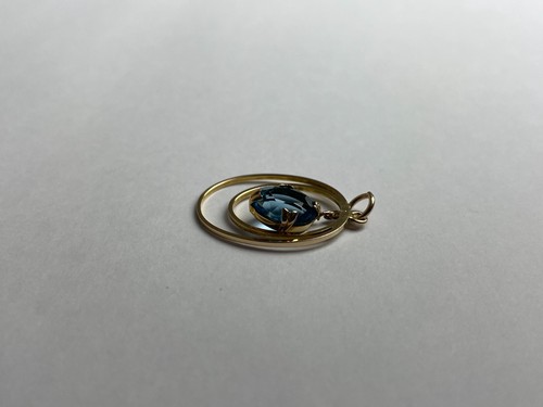 Edwardian Antique Pendant 2ct Blue Paste Stone Gilt Antique Lavalier Pendant - Picture 8 of 15
