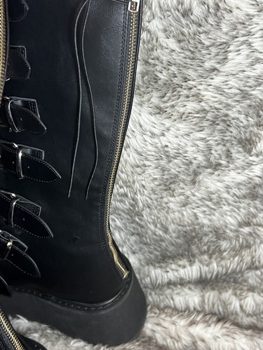 Stivali da combattimento gotici * punk dannati DEMONIA NERI ~ fibbia * piastra in metallo * punta * scarpe W10 - Foto 10 di 17